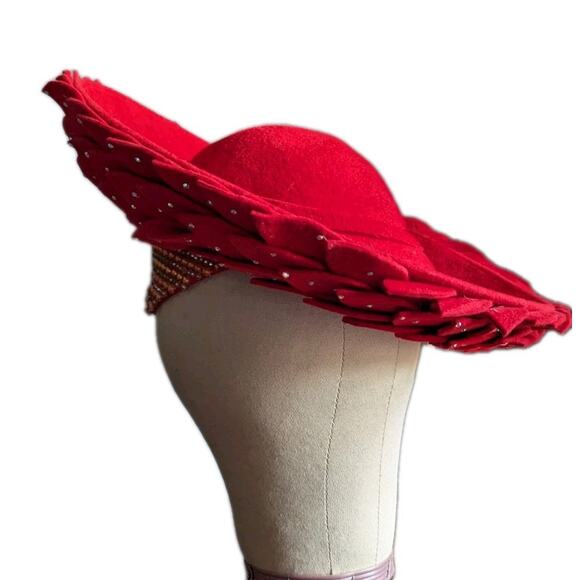 Vtg George Zamaul Couture Glamour Hat Red Rhinestone African Nigerian Beaded main image 6